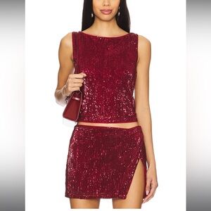 Lovers + Friends Red Sequin Mini Skirt